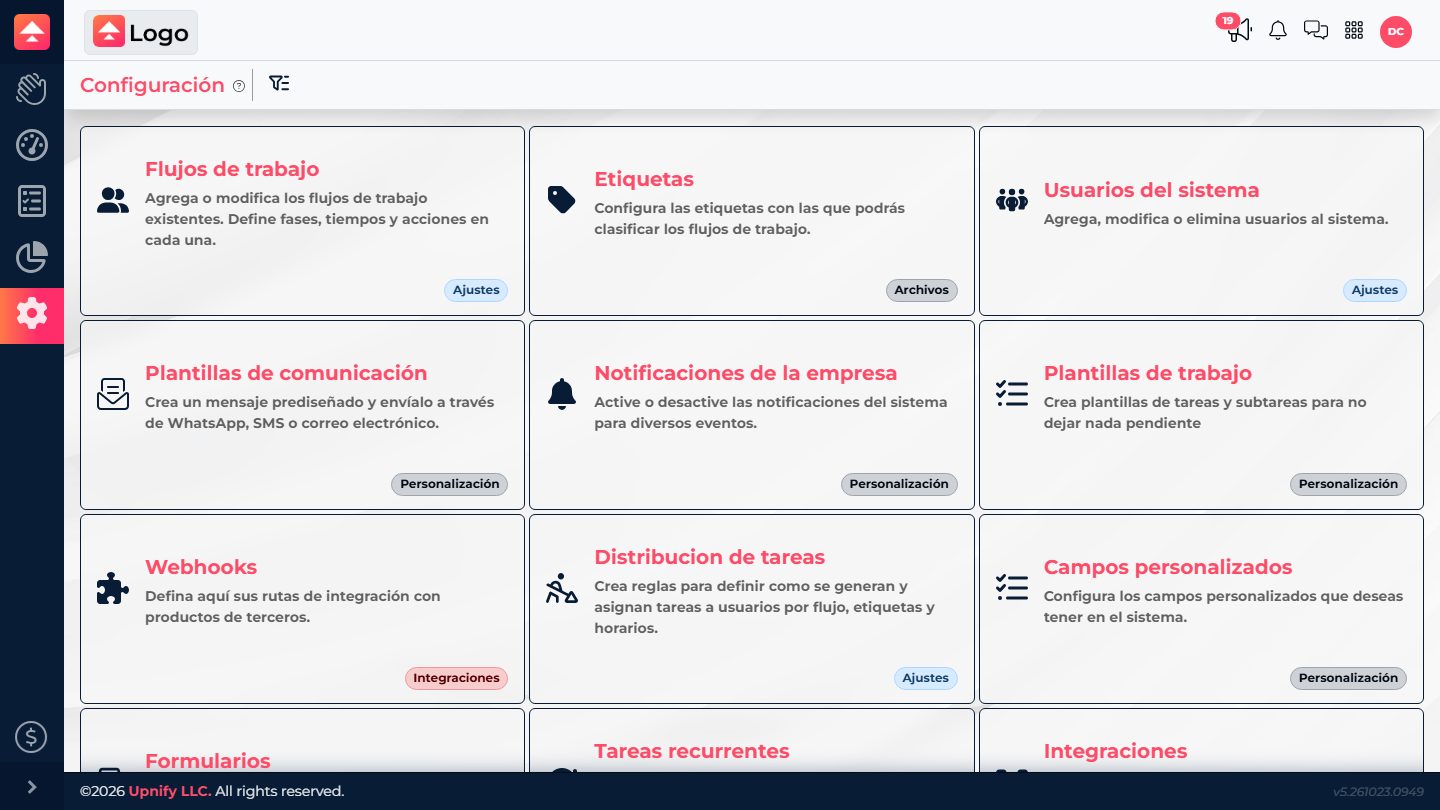 Flow \u2014 coordene processos e tarefas da operação en Upnify Suite