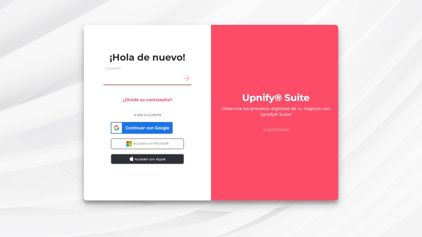 Upnify Suite sign-in screen with options to continue with Google, Apple, and Microsoft