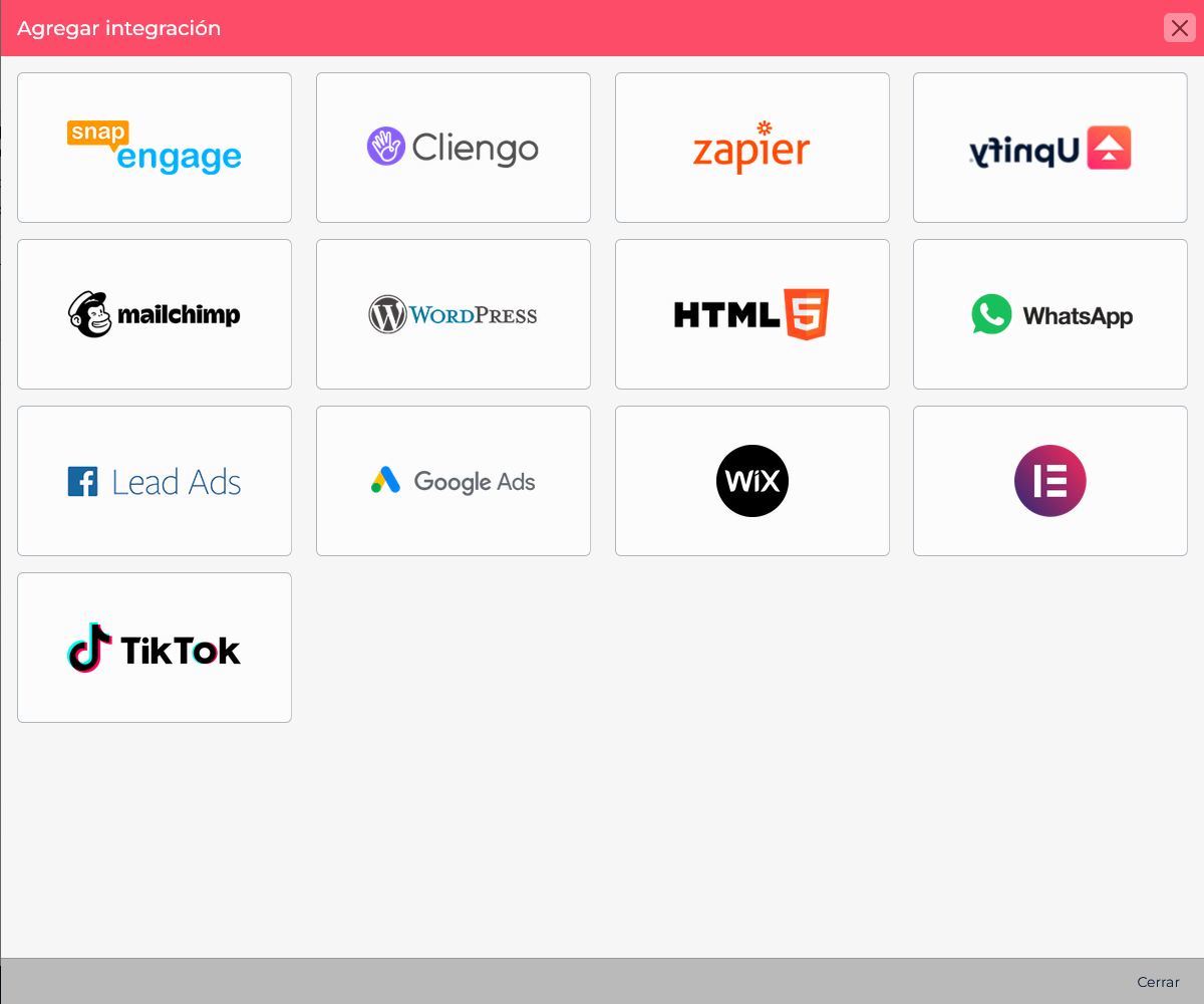 Catálogo actual de integraciones de CRM con Facebook Lead Ads y Google Ads visibles