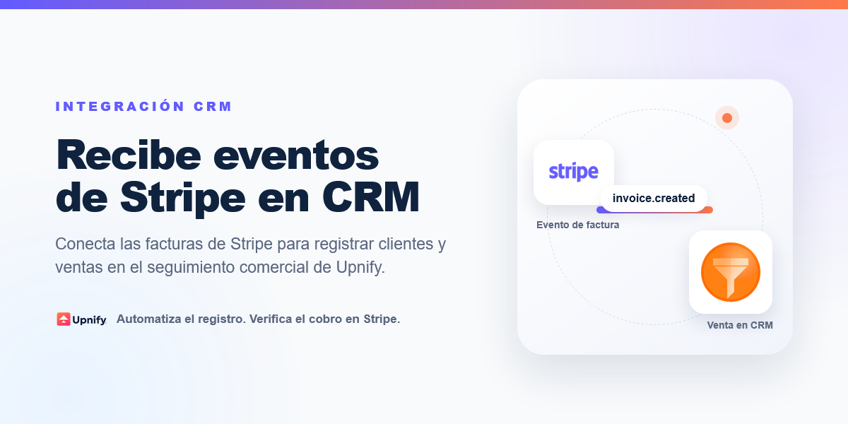 Diagrama del evento invoice.created de Stripe que envía datos de factura a Upnify CRM