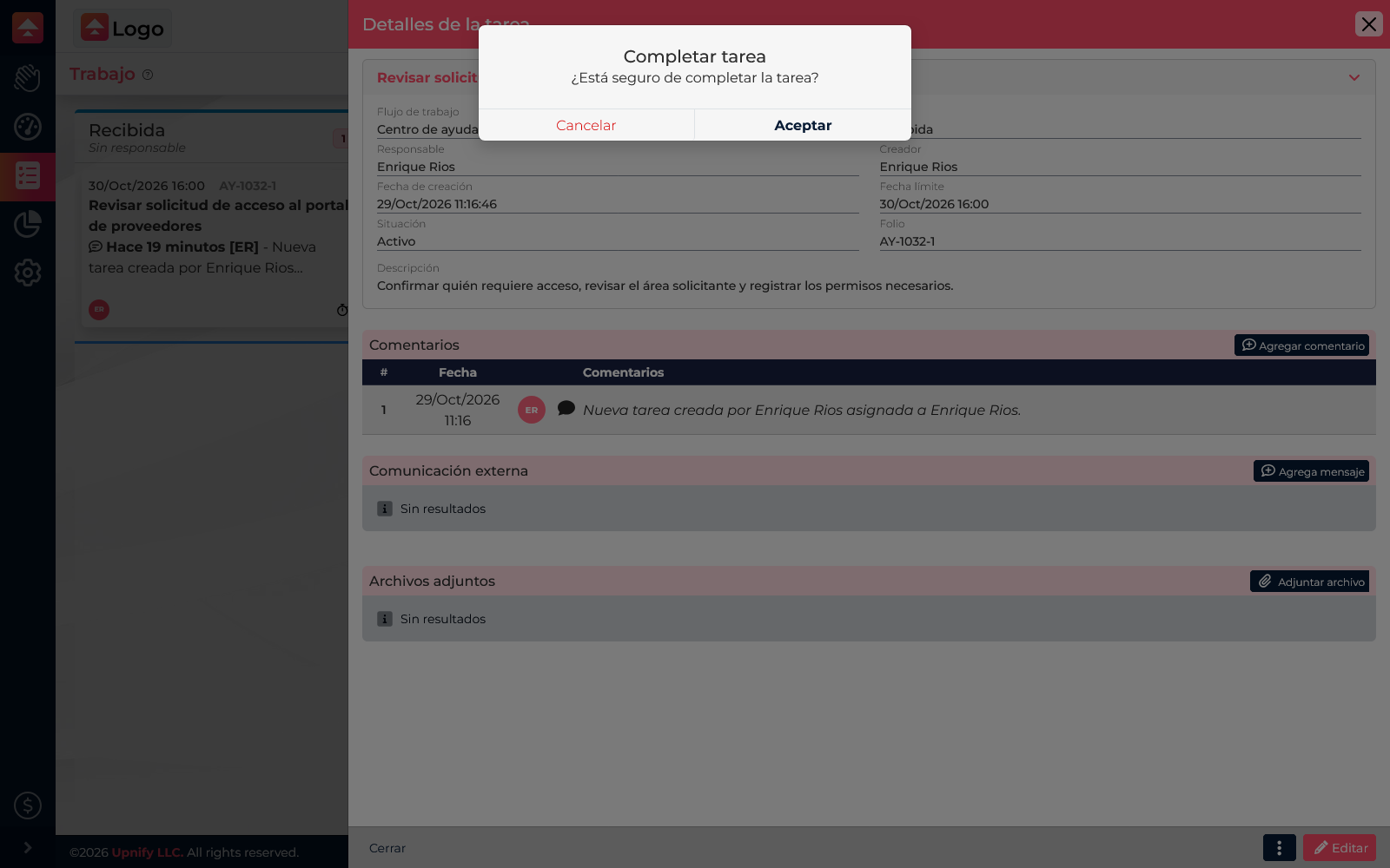 Confirmation dialog before completing a task