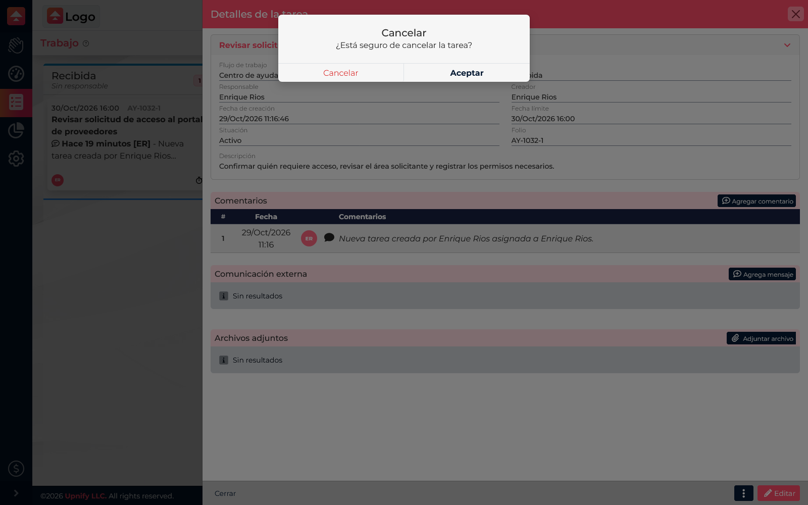 Confirmation dialog before canceling a task