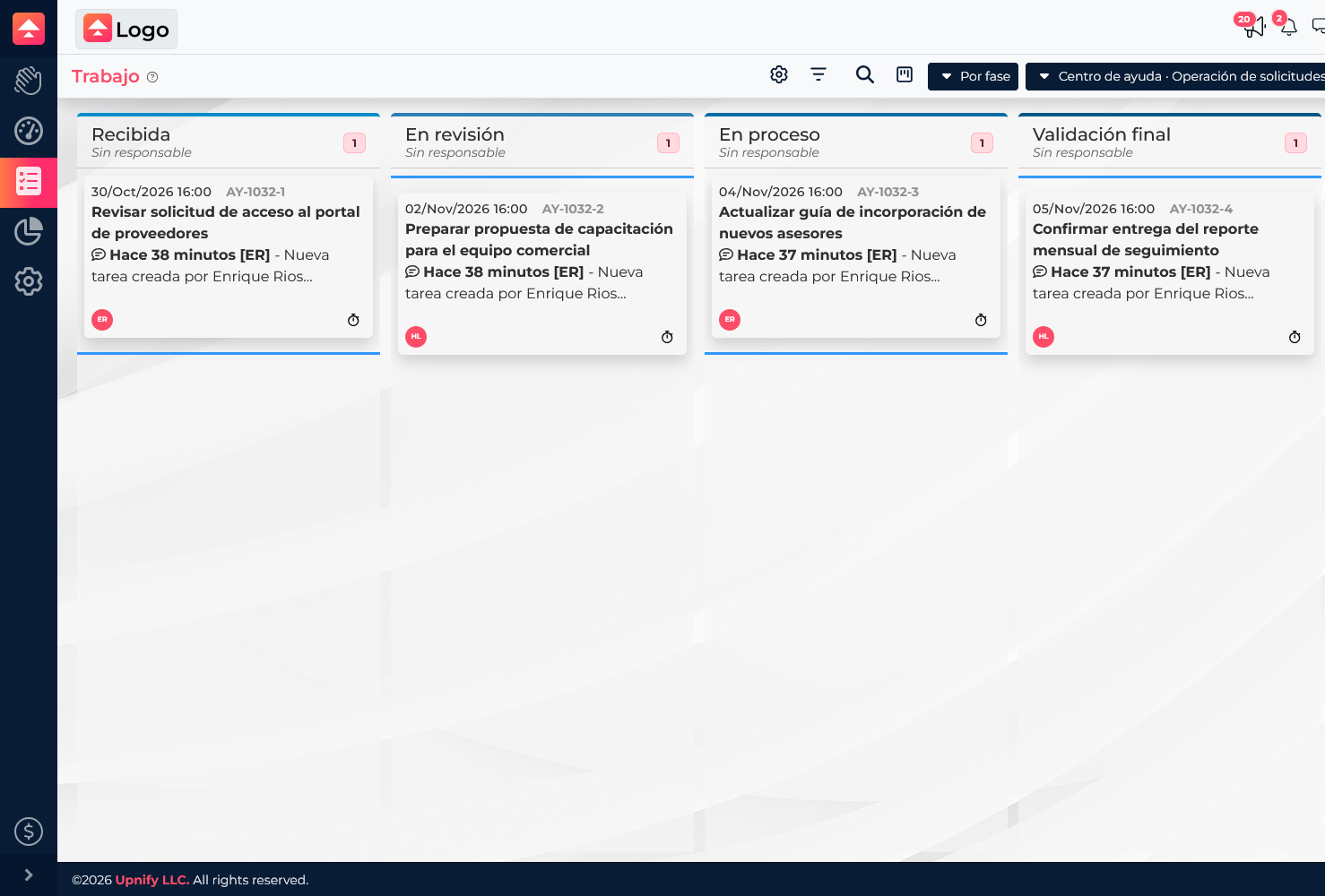 Flow Kanban board with four phases and sample tasks