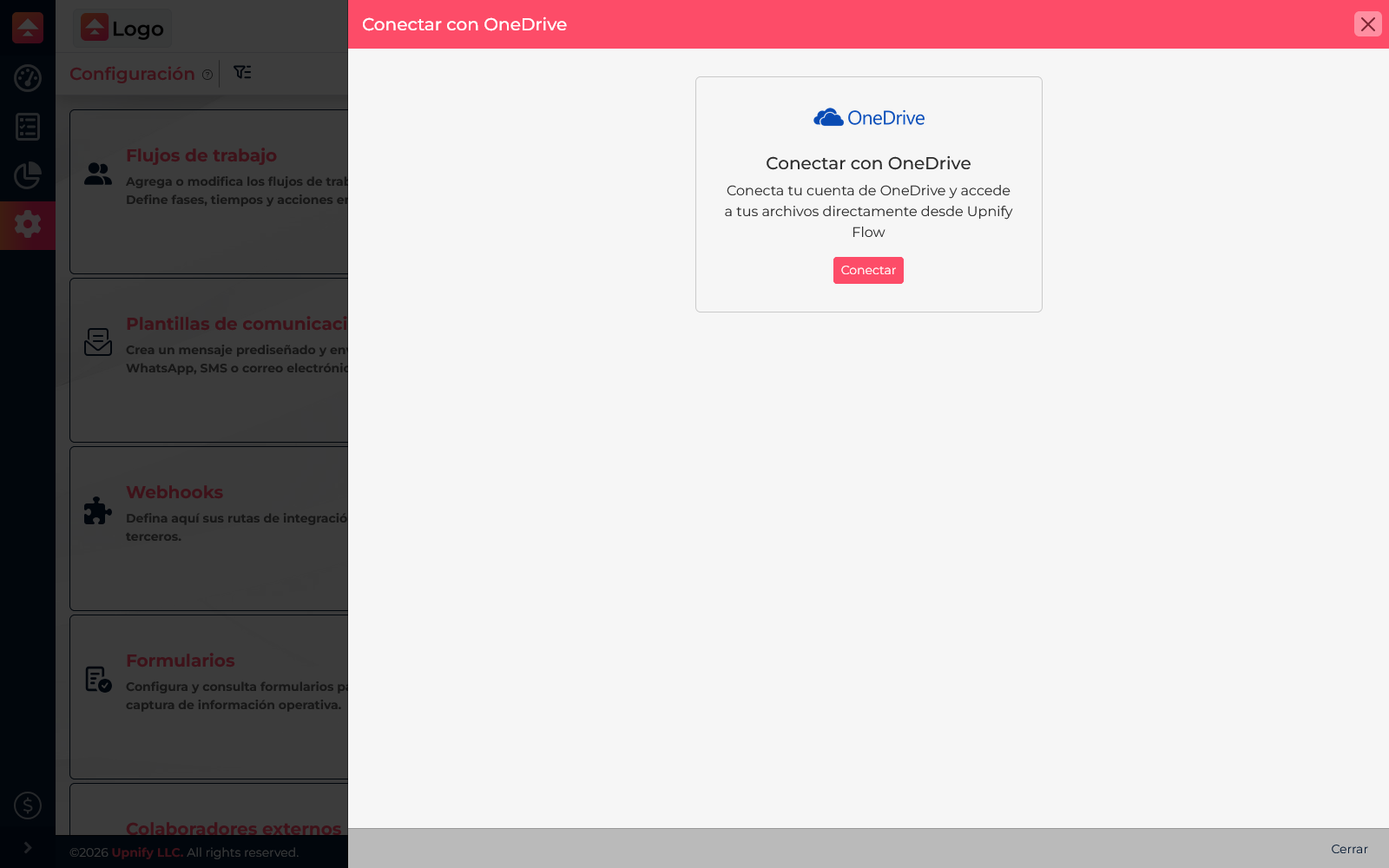Painel Conectar com OneDrive no Flow com o botão Conectar