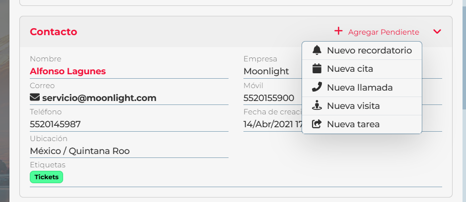 Contact section in a Flow task with the Add follow-up menu open and its five options