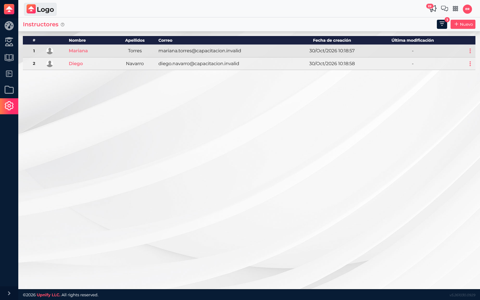 Lista de instrutores do Train com os perfis de Mariana Torres e Diego Navarro.