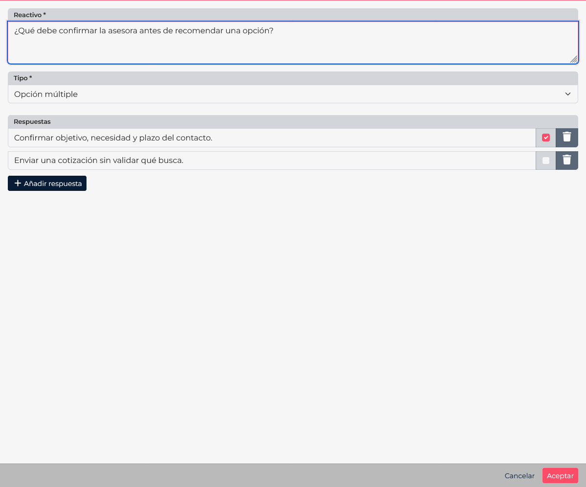 Train question editor with fields for the prompt, question type, and answers