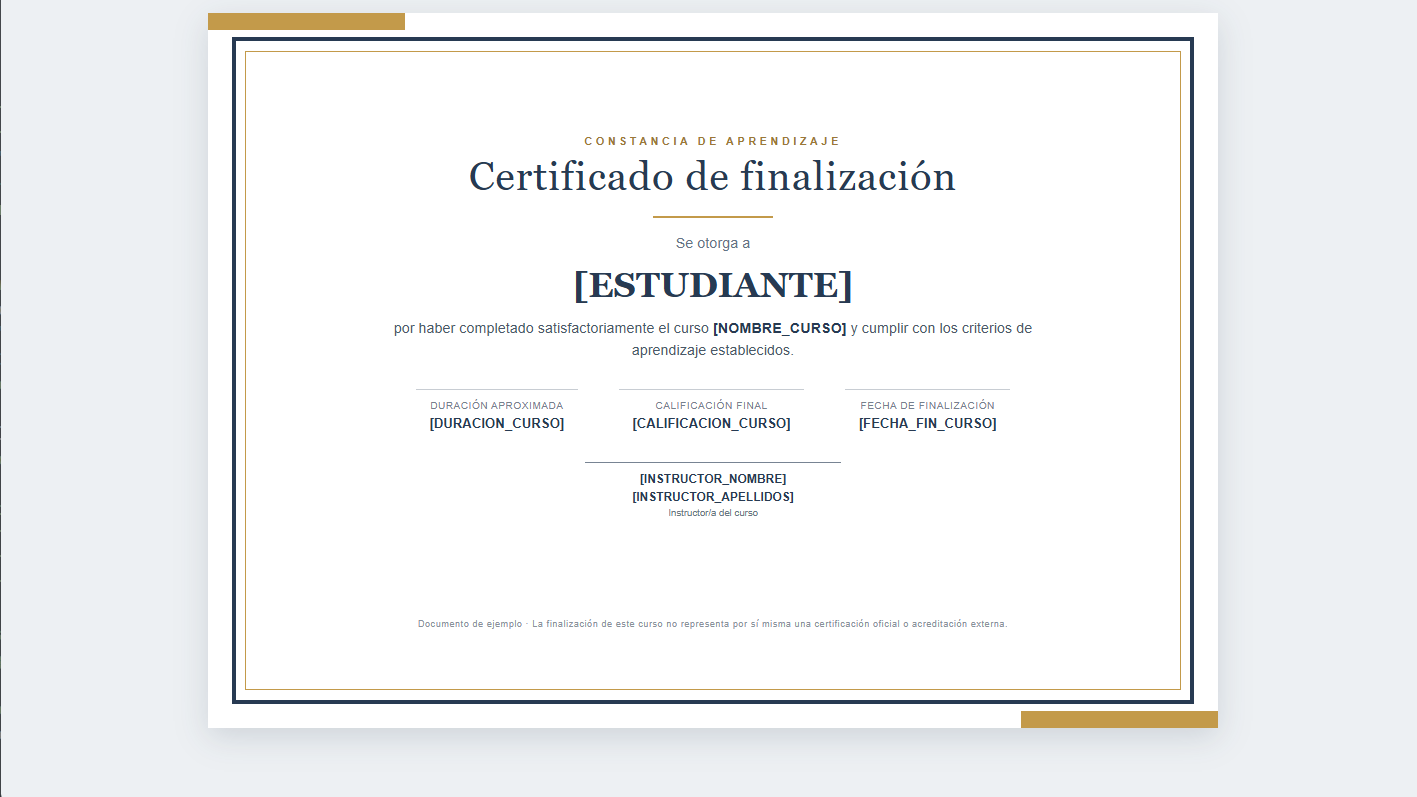 Ejemplo certificado de curso Train