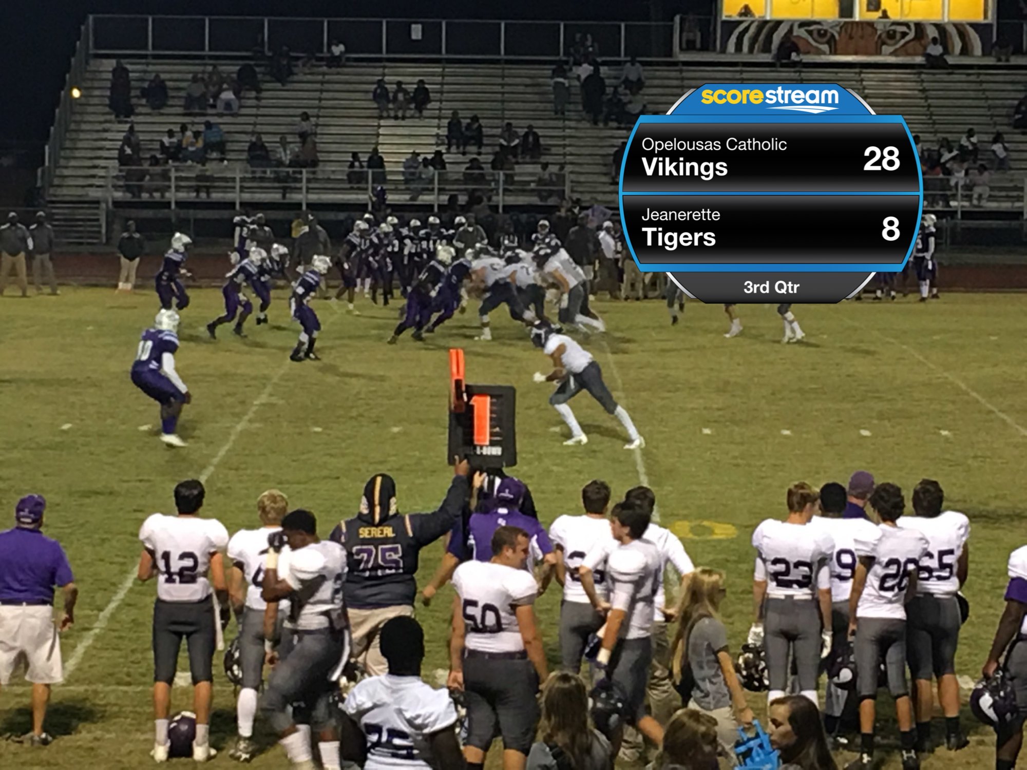 The Opelousas Catholic Vikings defeat the Jeanerette Tigers 56 to 15