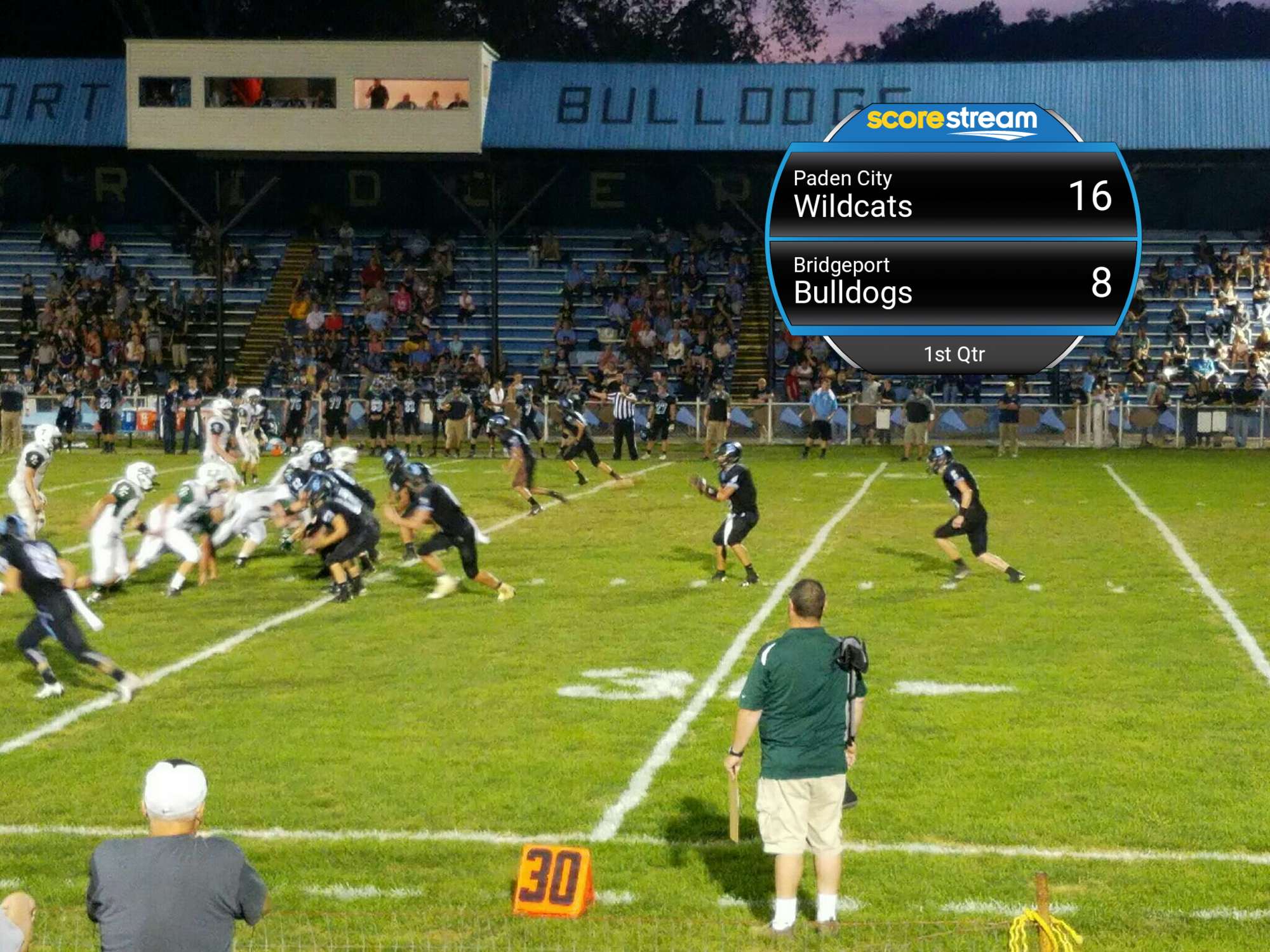 The Bridgeport Bulldogs defeat the Paden City Wildcats 36 to 28