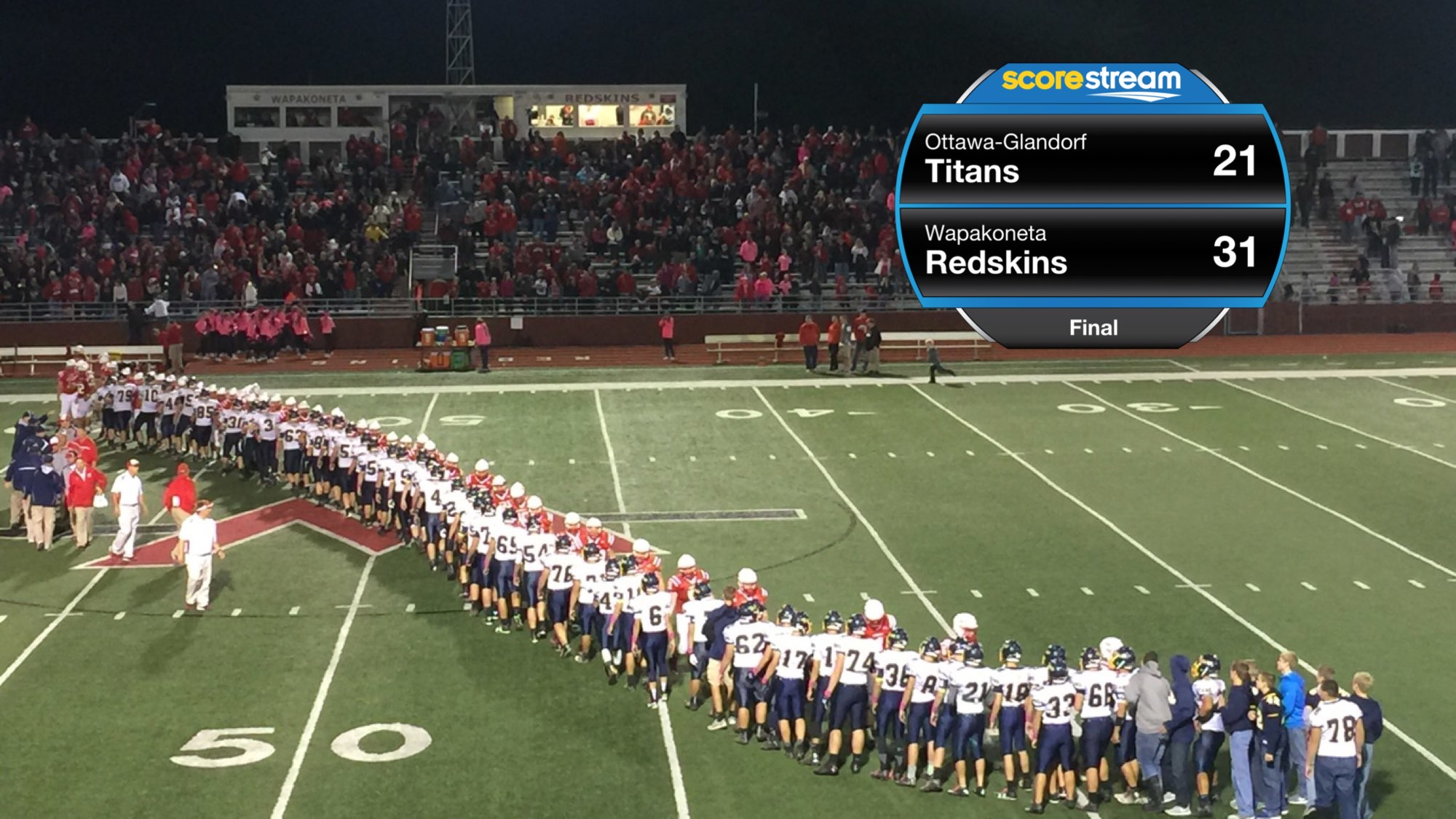 The Redskins defeat the OttawaGlandorf Titans 31 to 21