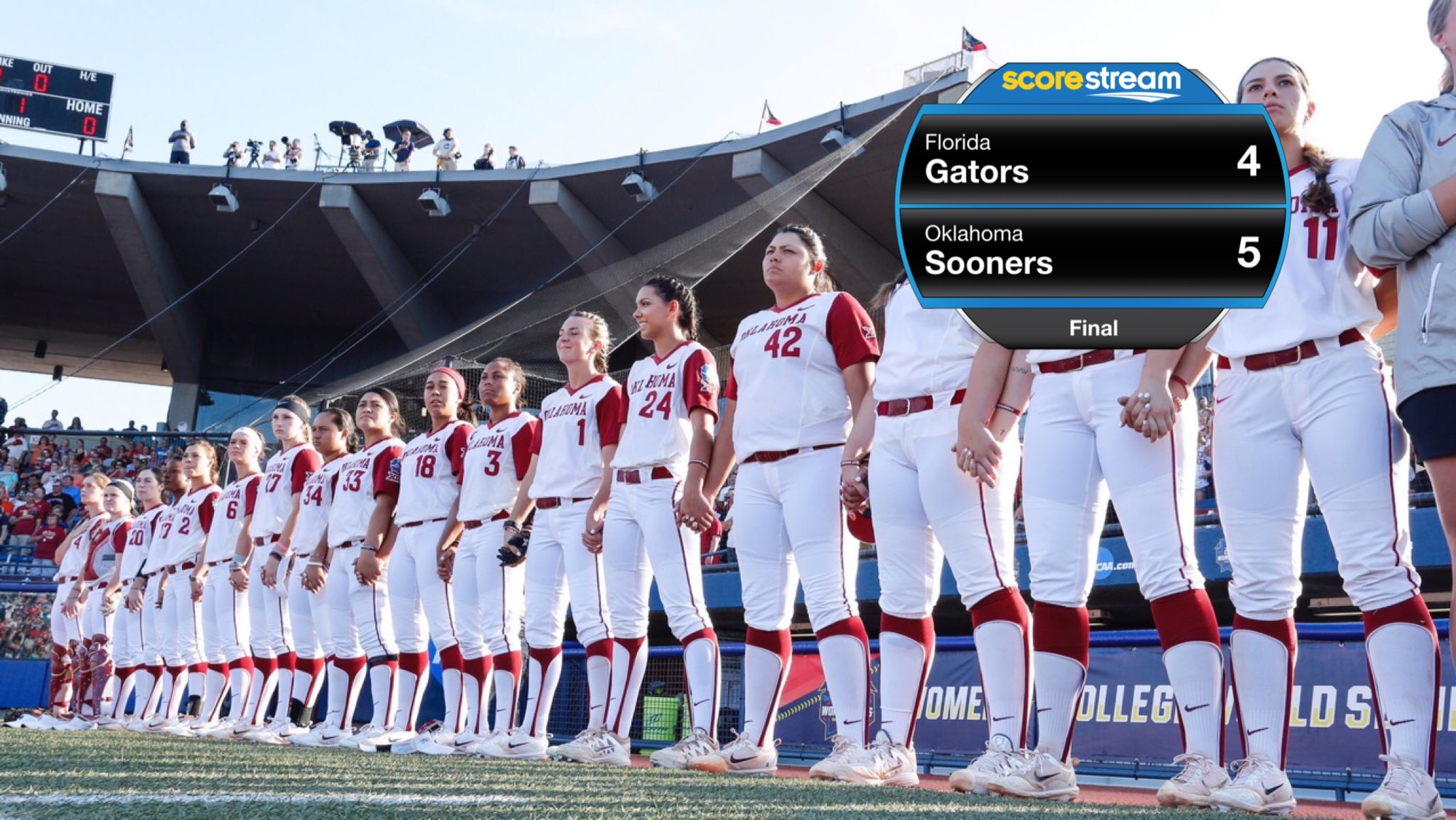 The Oklahoma Sooners defeat the Florida Gators 5 to 4 - ScoreStream - What Channel Does The Ou Game Come On