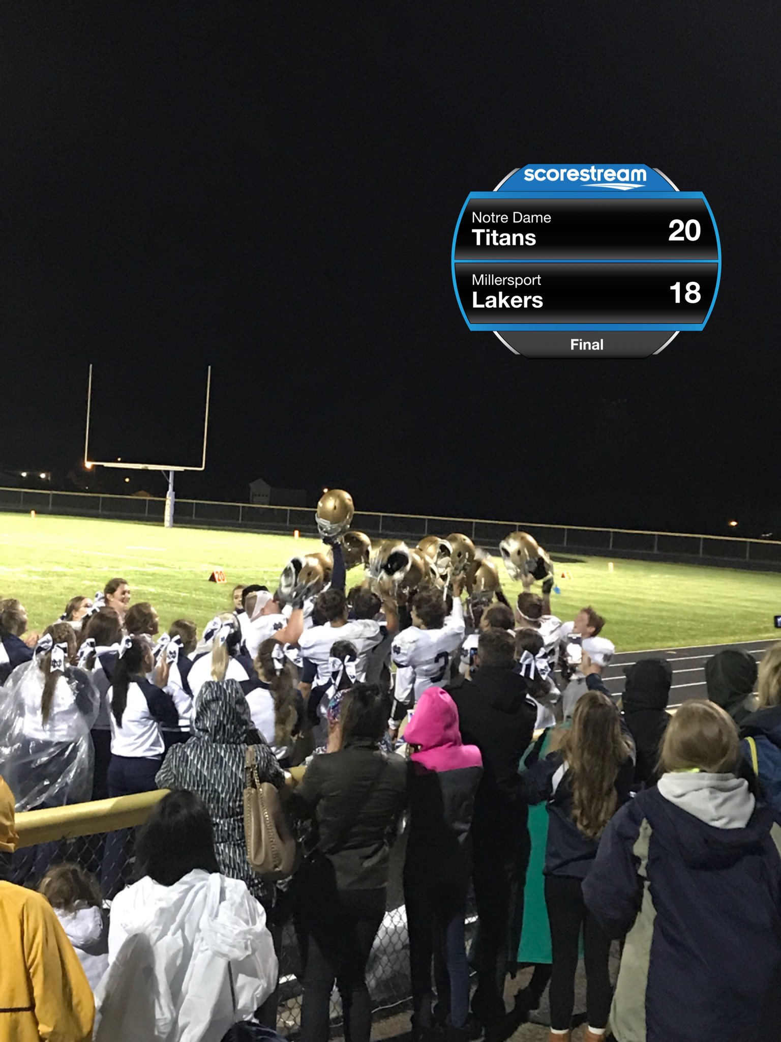 The Notre Dame Titans defeat the Millersport Lakers 20 to 18 ScoreStream