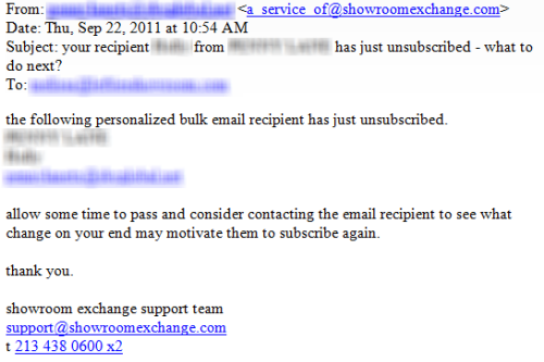 Example of an Unsubscription Email