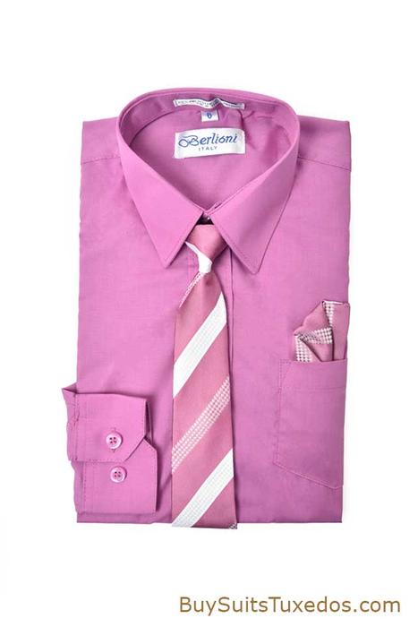 Elegant Orchid Boys Dress Shirt With Necktie & Handkerchief Set
