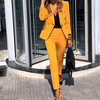 2021 Womens Solid Colors Double Breasted Casual Office Blazers High Waisted Straight Pants Suits image 1