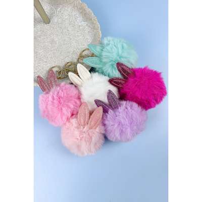 Variety Color Crown Pompom Keychain Fuchsia Mint Lavander