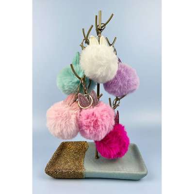 Variety Color Crown Pompom Keychain Fuchsia Mint Lavander