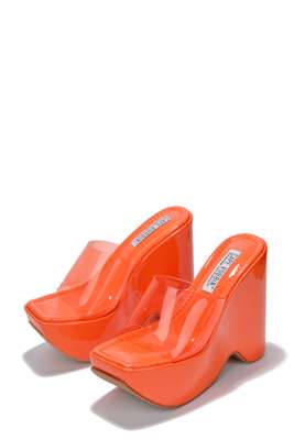 Pinkki Square Toe Clear Strap Platform Heels