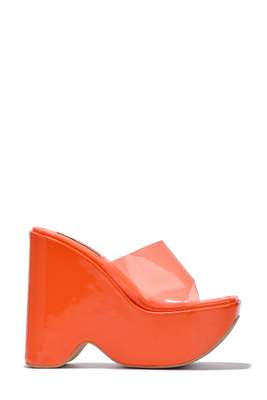 Pinkki Square Toe Clear Strap Platform Heels