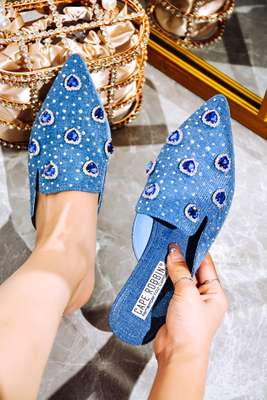 Sierra Bedazzled Pointed Toe Mule Flats