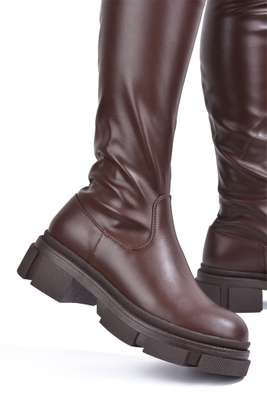Campi Knee High Chunky Lug Round Toe Boots