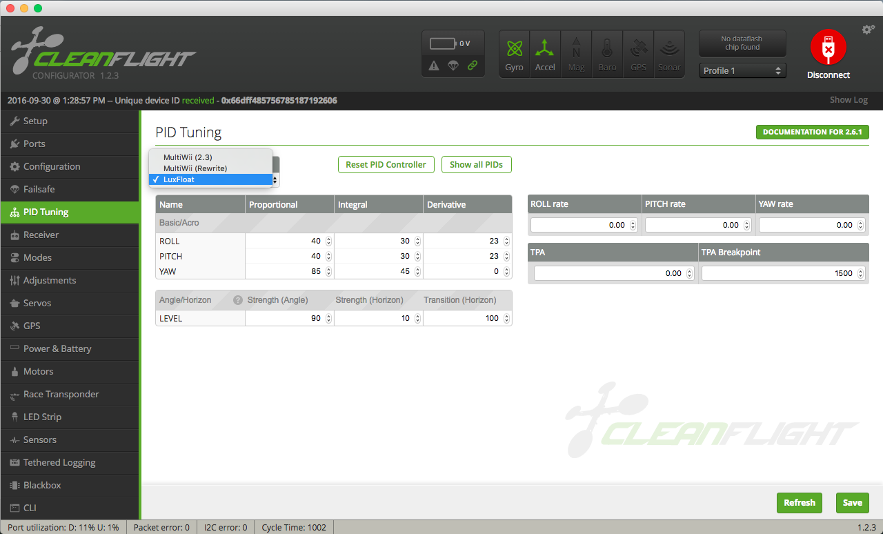 Cleanflight Configurator PID Tab Cleanflight Configurator PID Tab