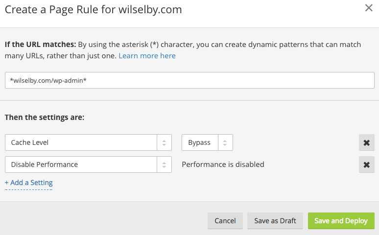 CloudFlare WordPress Performance Page Rule