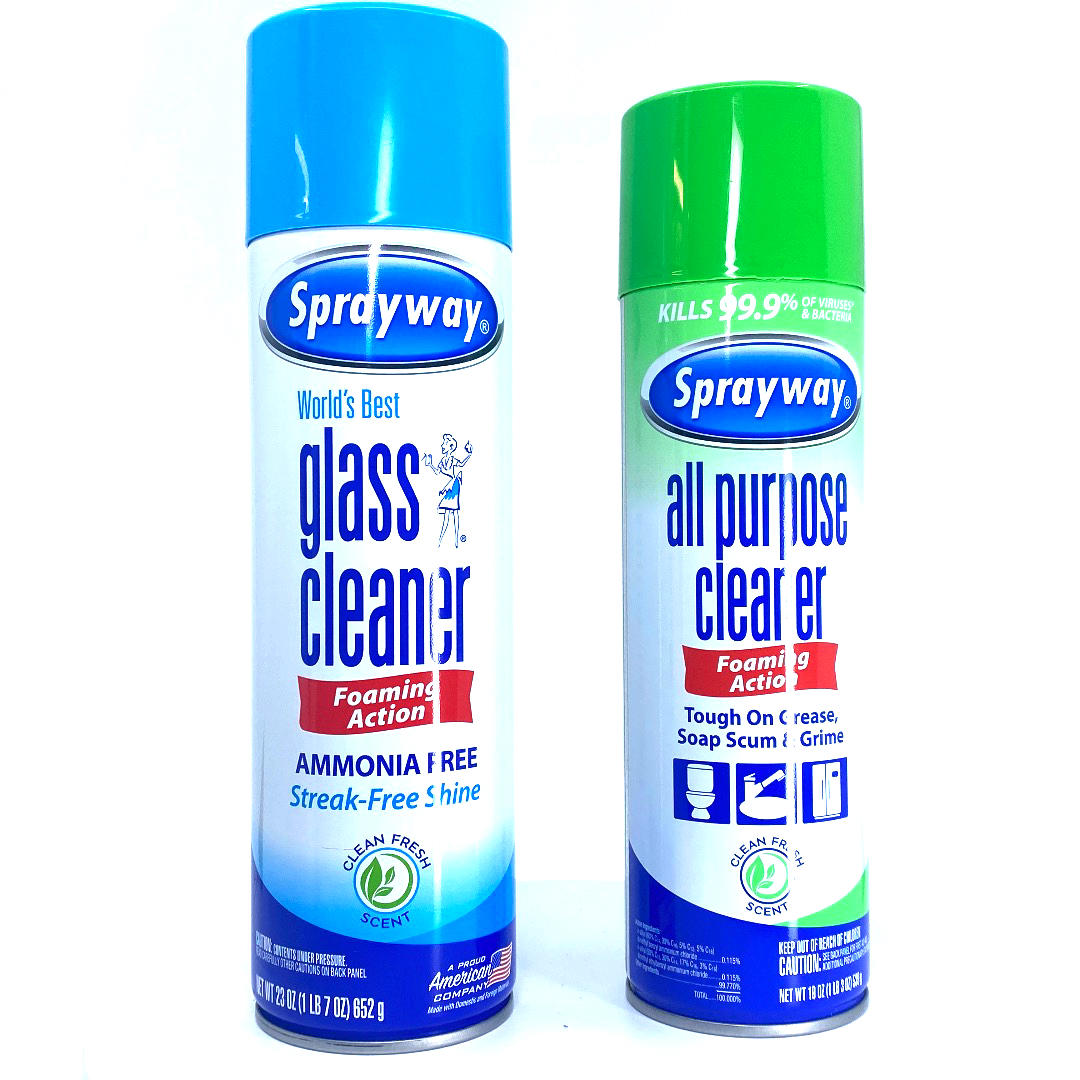 Sprayway Set Foaming Action 19 oz All Purpose Cleaner & 23 oz Glass