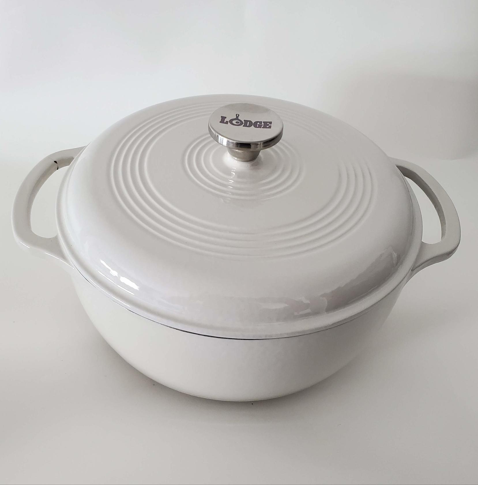 Lodge 6 Quart Enameled Cast Iron Dutch Oven. White (Oyster White
