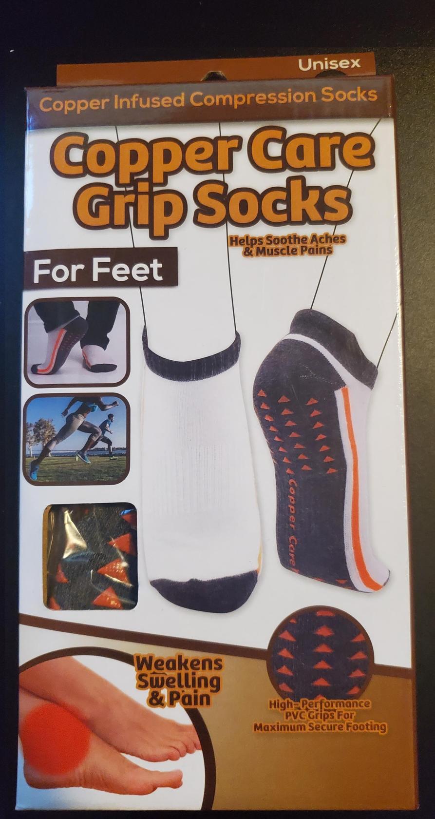 Copper Care Grip Socks Unisex S/M Infused Compression Helps Soothe