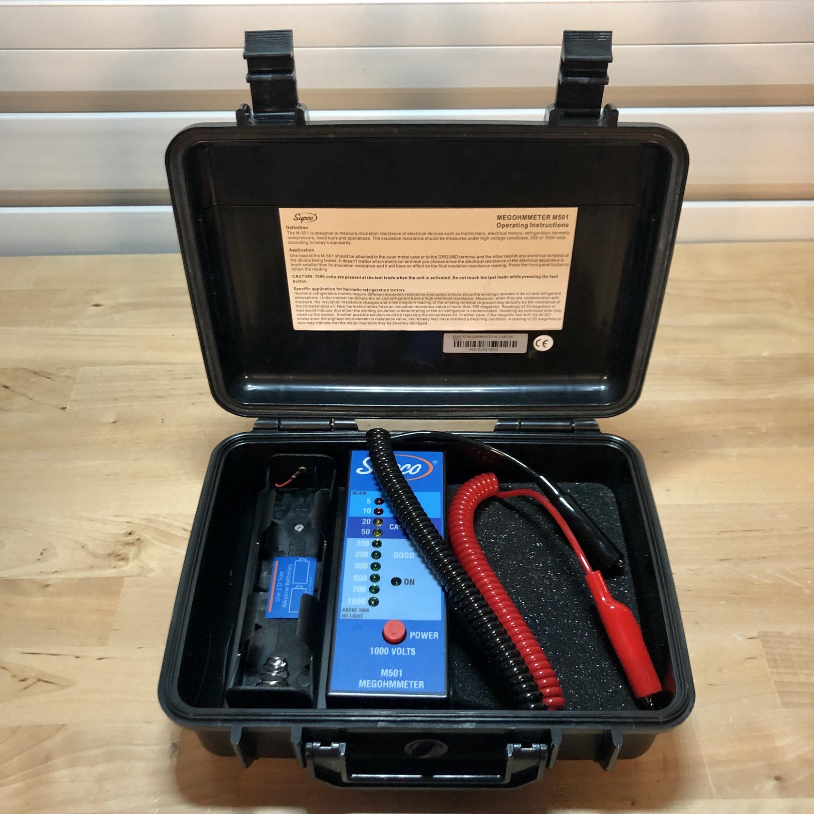 Supco M501 Electronic Megohmmeter with Service Case, 1000 Megohms