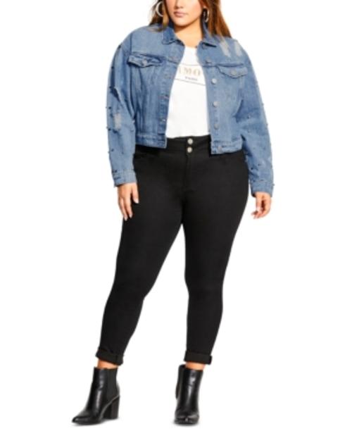 plus size cropped denim jacket