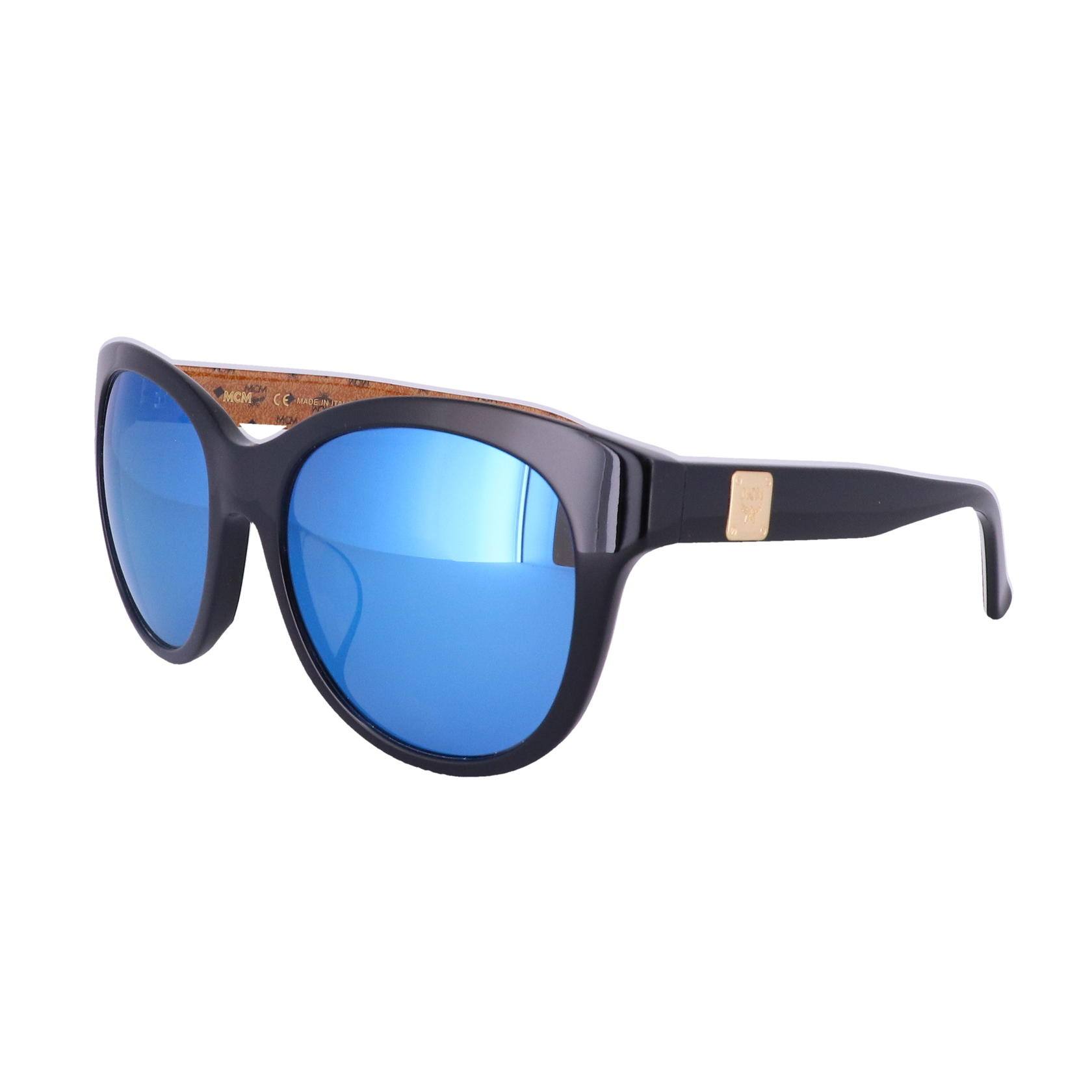 Authentic MCM Mirror Black Sunglasses with Case MCM Worldwide Shiny Black Navigator w/ Acetate In-lay  main image 3