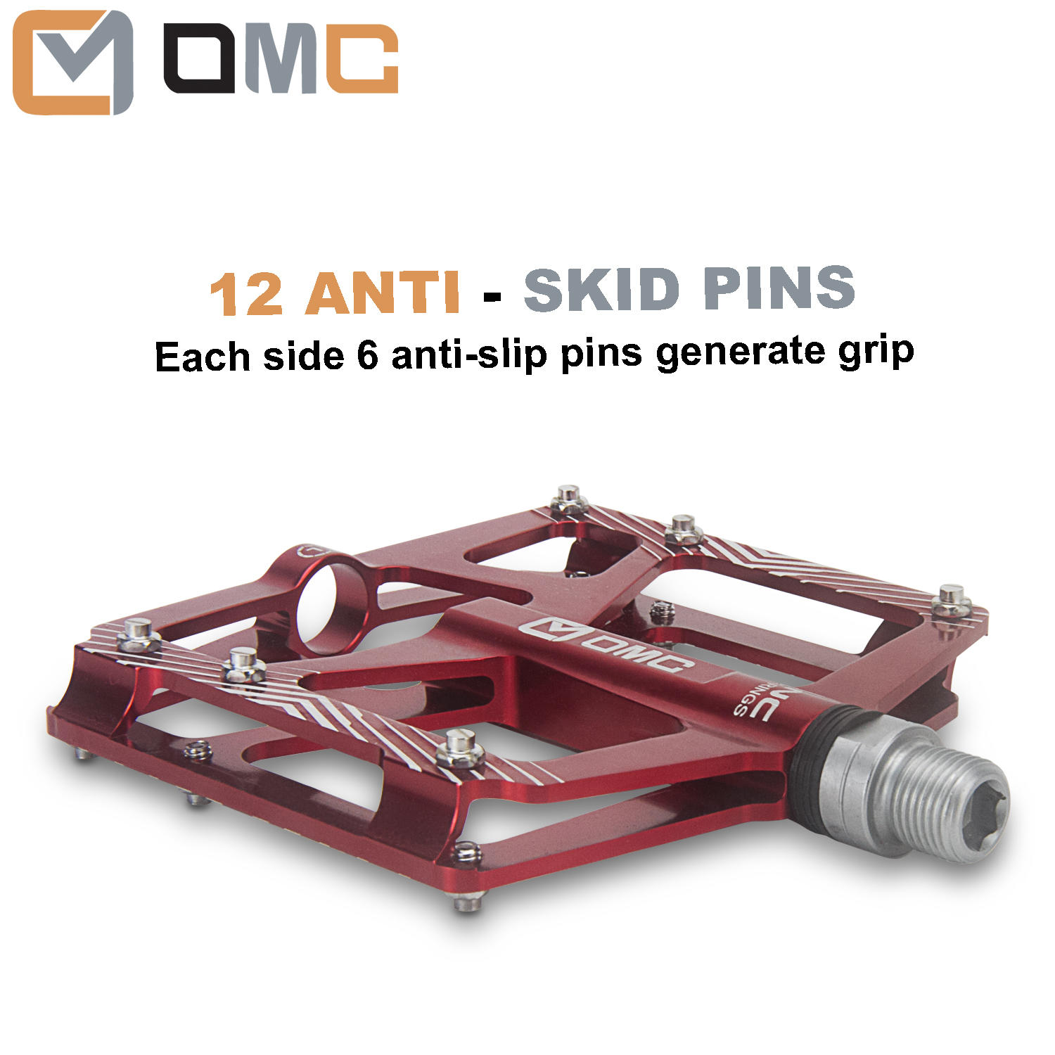 Pedali Piattaforma OMC-308RE In Alluminio Rossi - 9/16'', 3 Cuscinetti Sigillati Per MTB, BMX