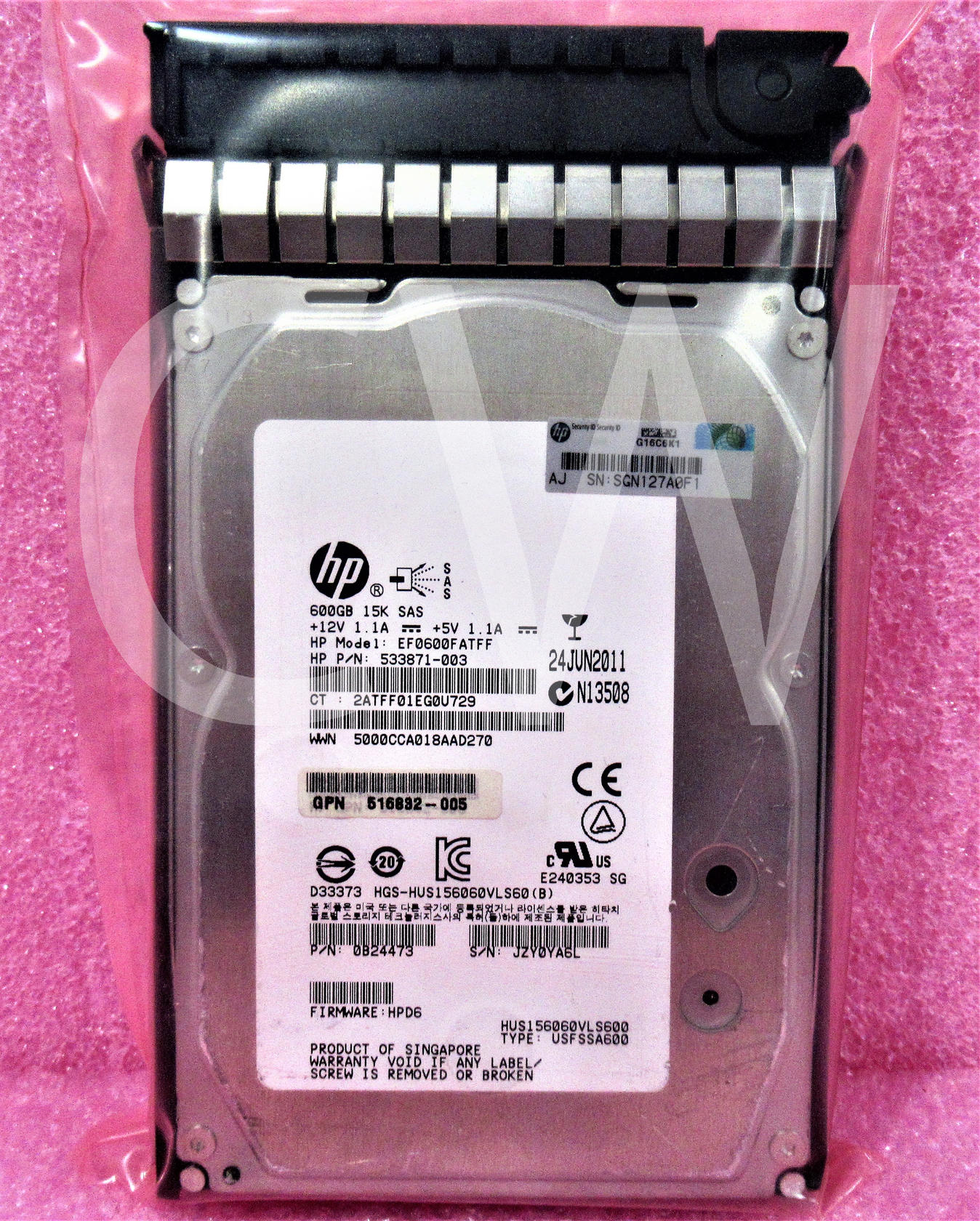 516810-003 533871-003 517354-001 HP 600GB 15K 6G DP HotSwap 3.5