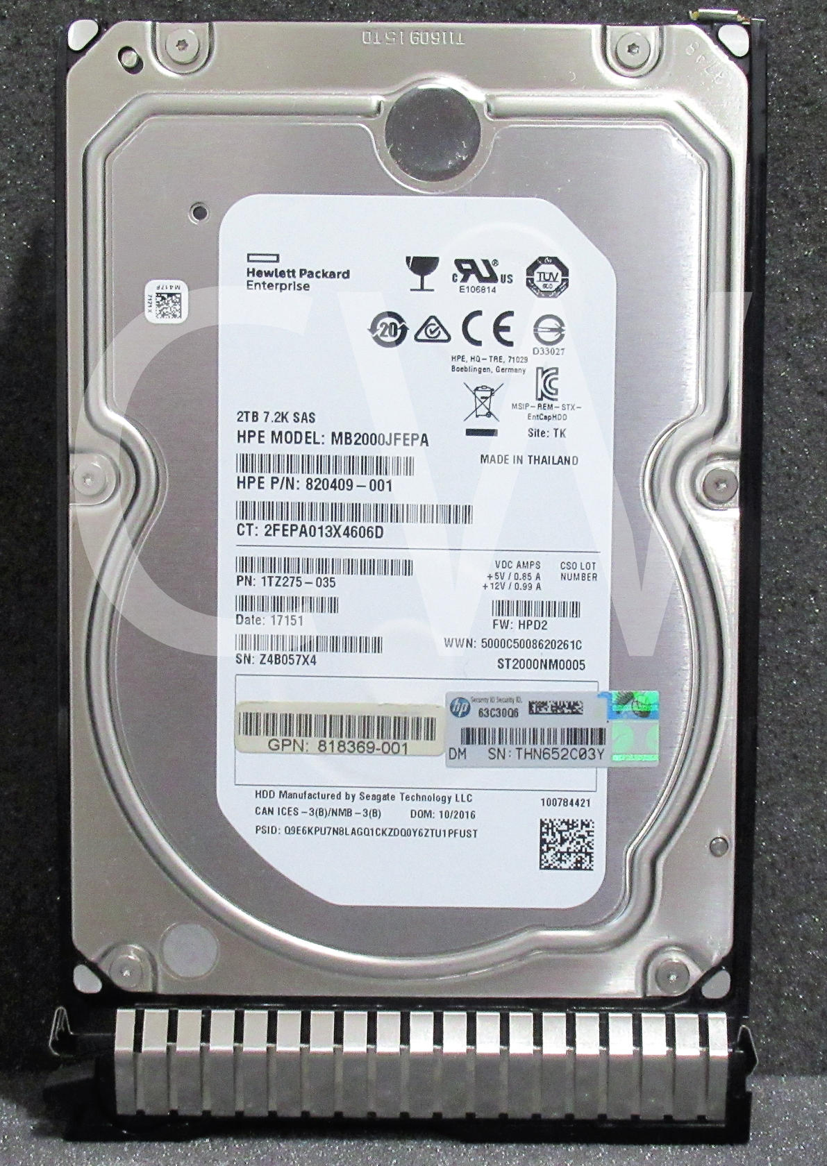HPE 819078-001 820409-001 818365-B21 2TB 7200RPM 12Gbps 3.5