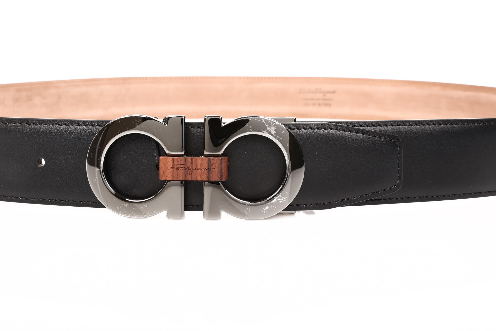 Salvatore Ferragamo 288760 Double Gancio Leather Belt in Black