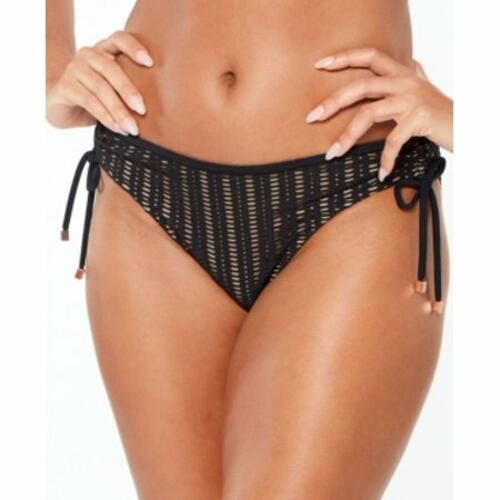 【は】 Bar III Crochet Shirred-Side Hipster Bikini Swim Bottom Black/Nude