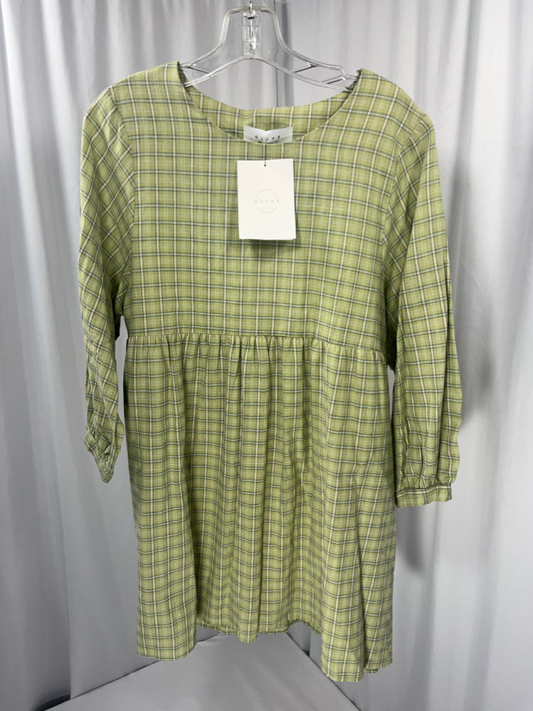 New Olive Clothing Plaid Check Mini Dress 100% Cotton MSRP