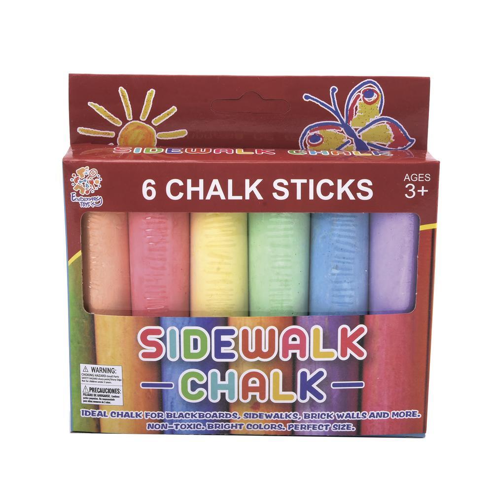 Sidewalk Chalk Set - 6 Vibrant Color Pack Outdoor Fun Brick Walls