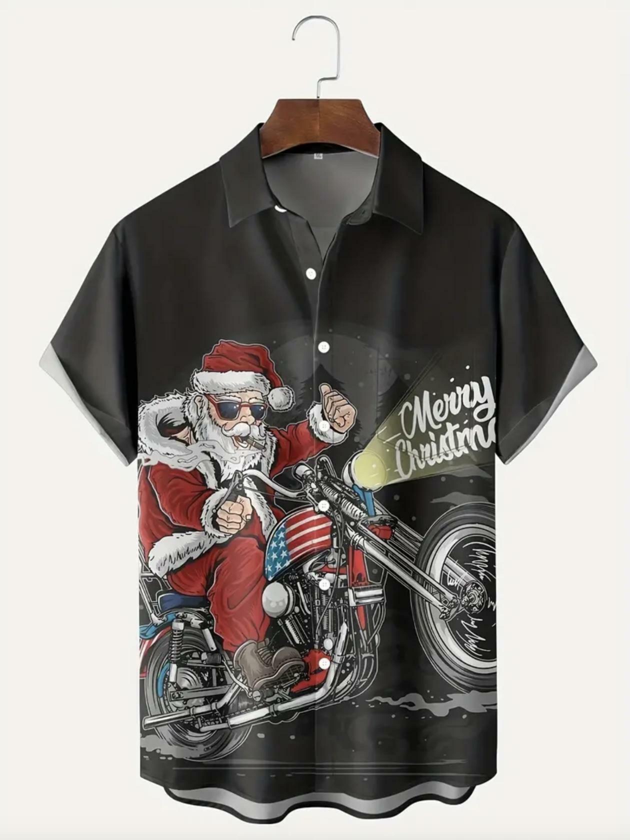 Christmas Santa Claus Motorcycle Mens Dress Shirt Short Sleeve Size Large | eBay Christmas Santa Claus Motorcycle Mens Dress Shirt Short Sleeve Size Large | eBay