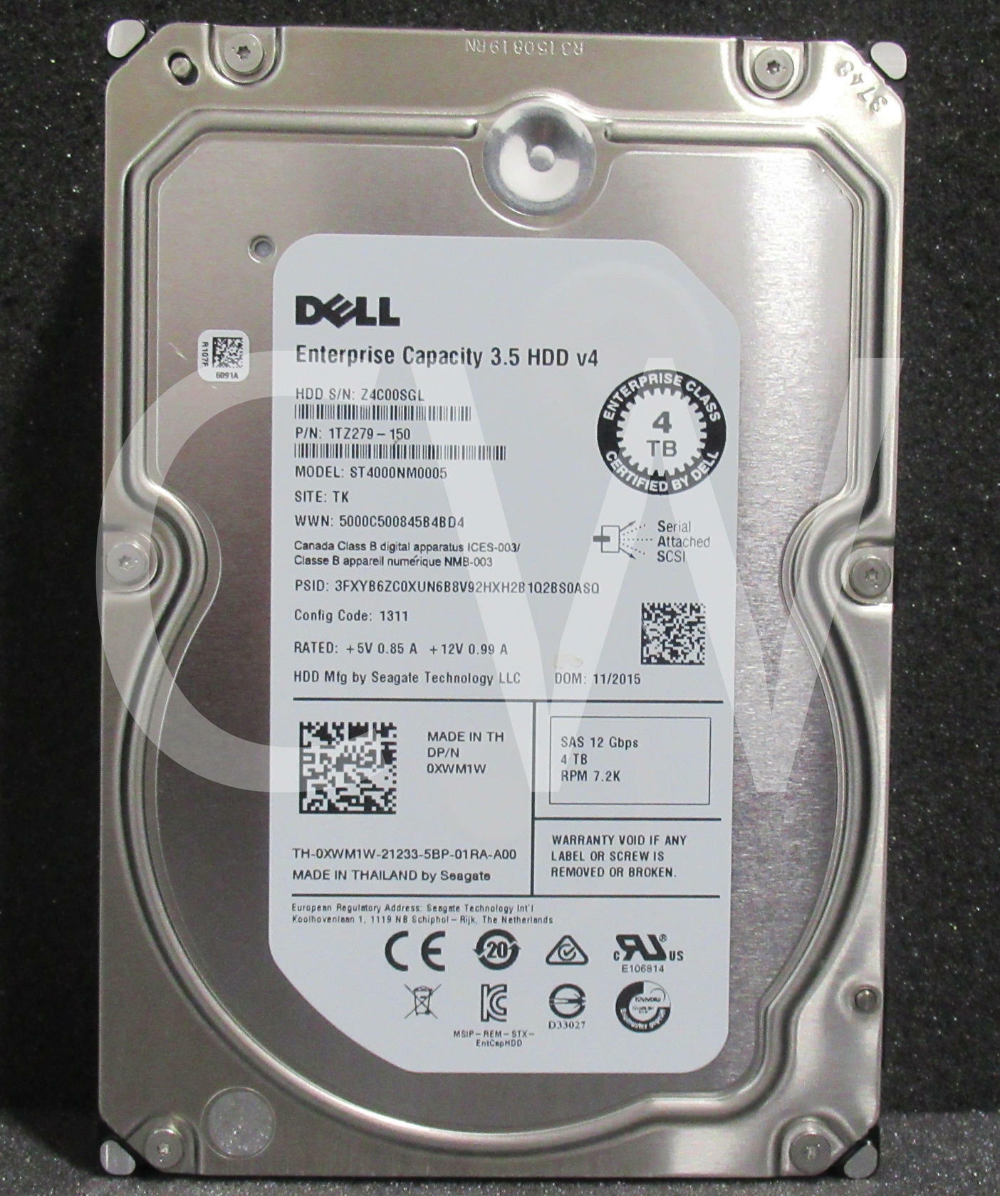 XWM1W ST4000NM0005 Dell 4TB 7.2RPM 12Gb 3.5