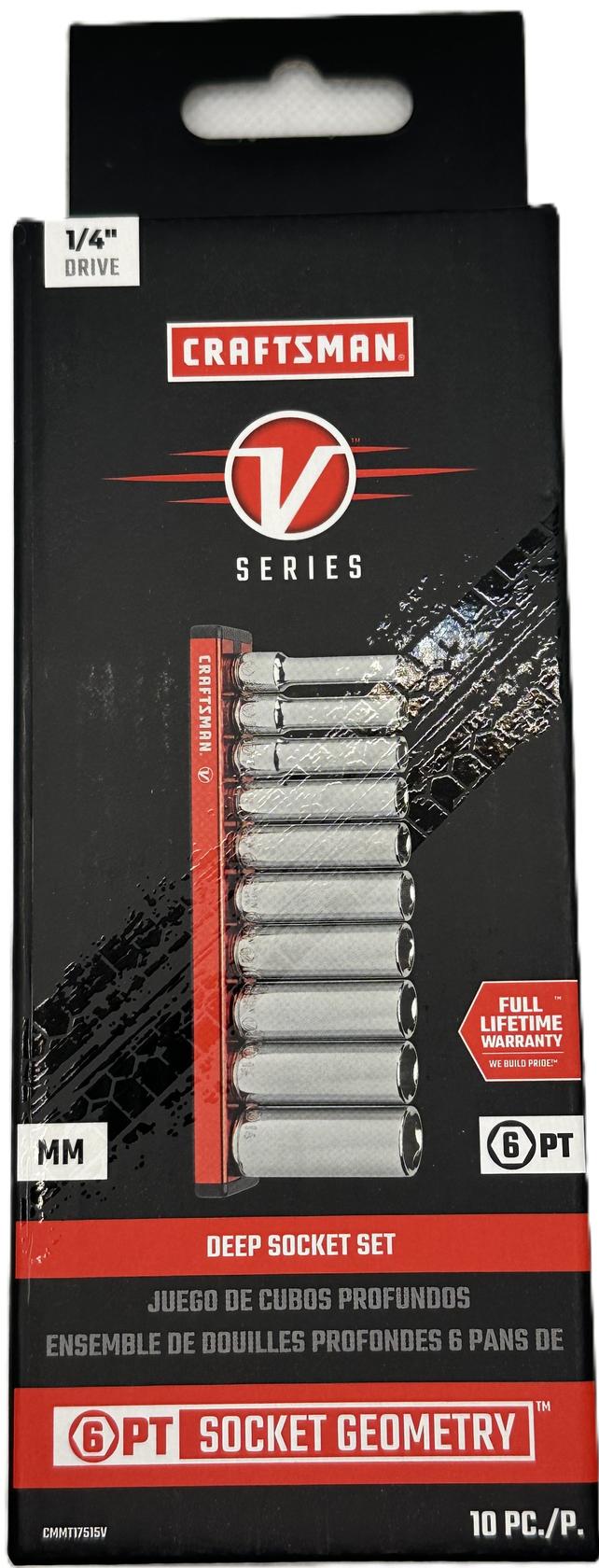 CRAFTSMAN V-SERIES Socket Set, Deep MM, 1/4 Inch Drive, 10 Piece