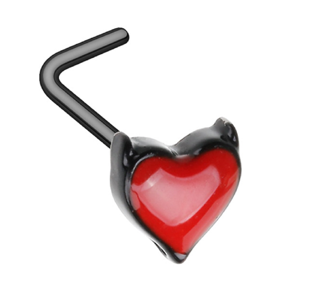 Nose Ring Stud Devil horn Heart L-Shape316L Surgical Steel L bar