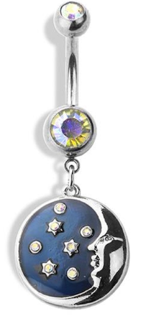 Belly Button Ring Navel gem CZ Star Night Moon Sky