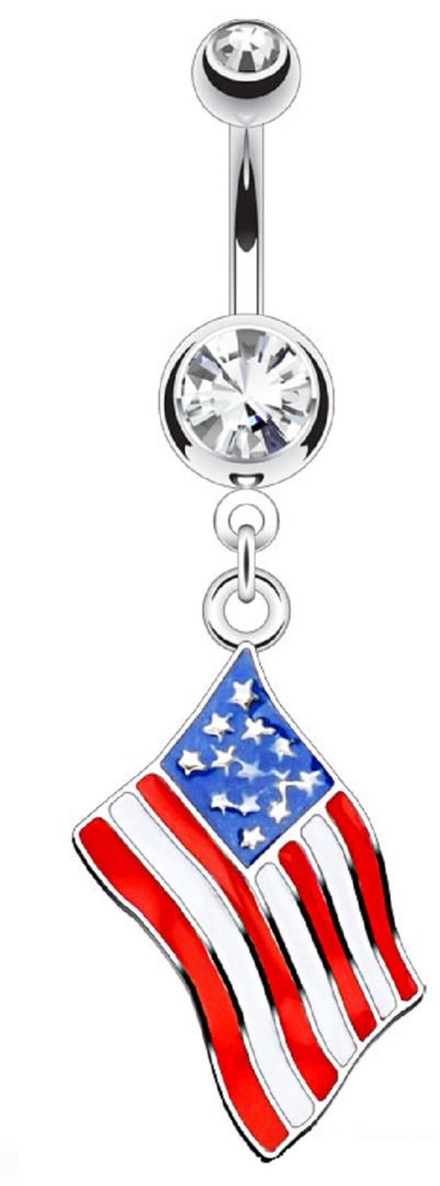 Belly Button Ring National Dangle USA American Flag
