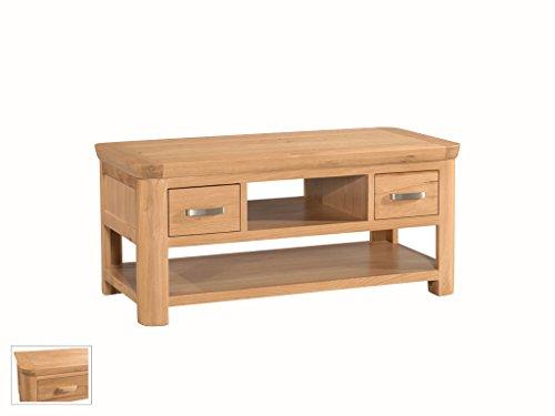 Bevel Natural Solid Waxed Oak Storage Coffee Table Drawers Shelf