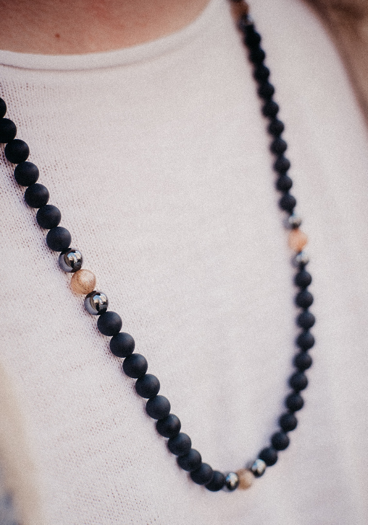 Men's Necklace Lapisonyx Norbis Design Genuine Natural Round Beads Men's Necklace Lapisonyx Norbis Design Genuine Natural Round Beads