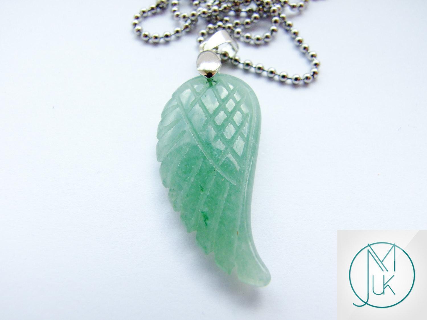 Natural Gemstone Necklace Aventurine Angel Pendant Wings Healing Reiki Chakra UK Natural Gemstone Necklace Aventurine Angel Pendant Wings Healing Reiki Chakra UK